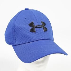 Under Armour Embroidered Logo Jersey Knit Flex Fit Large XL Ball Cap Hat Blue